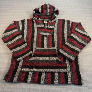 CB Apparel Red, black, and gray striped Baja sweater with hood
